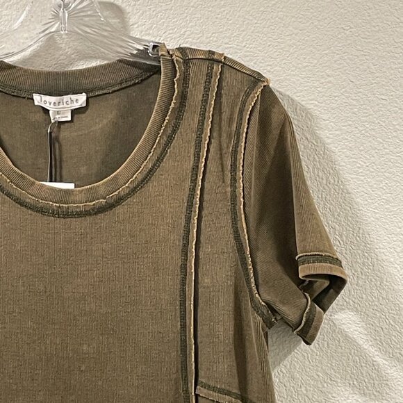 (NWT) LOVE RICHE Pieced Rib Knit Short Sleeve Casual Dress, Olive - L - Picture 4 of 11